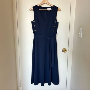 NWT Calvin Klein Sleeveless V-Neck Midi Dress with Side Buttons